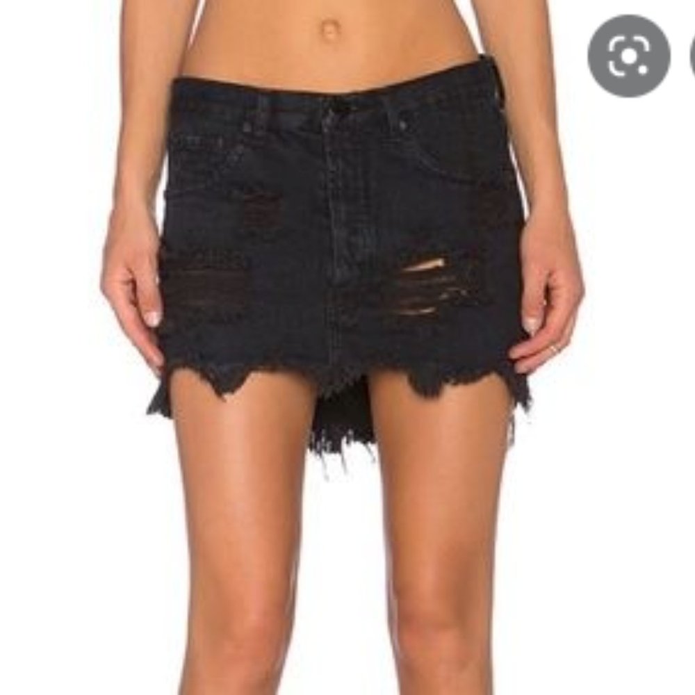 One Teaspoon Black Ripped Denim Blue Jean Skirt size 27 Highlow Bottom